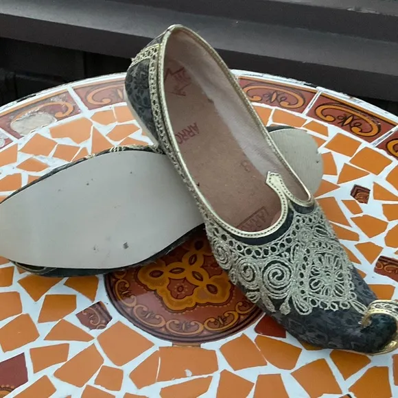 🔵 Men’s Indian Party shoes Jooti shoes Juti gold metallic size 13