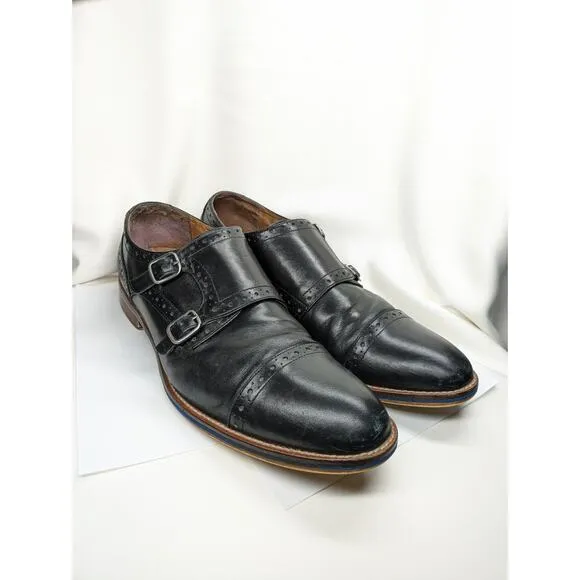 Johnston &amp; Murphy Dress Shoes Mens 10.5M Black Leather Conard Double Monk Strap