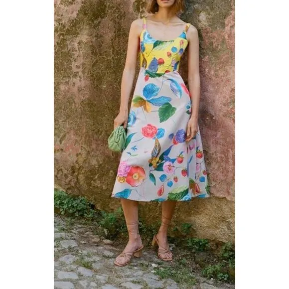 Tuckernuck Vivid Jardin Dominique Midi Floral Dress size XXS NWT