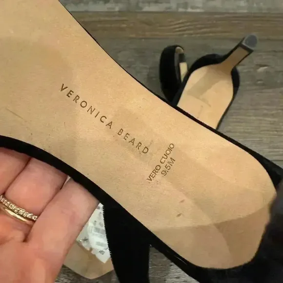 Veronica Beard Analita Black Suede Embellished Slingback Sandals Heels US 9.5