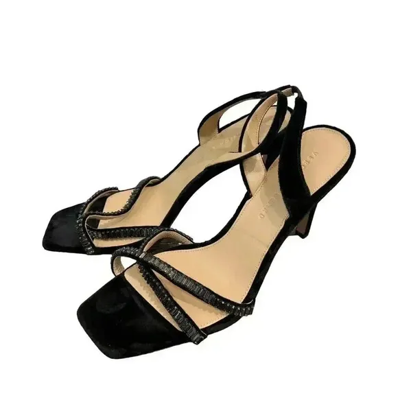 Veronica Beard Analita Black Suede Embellished Slingback Sandals Heels US 9.5