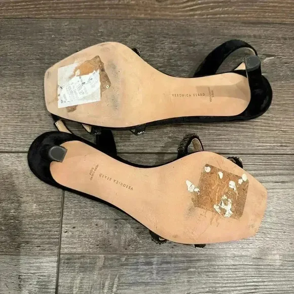 Veronica Beard Analita Black Suede Embellished Slingback Sandals Heels US 9.5