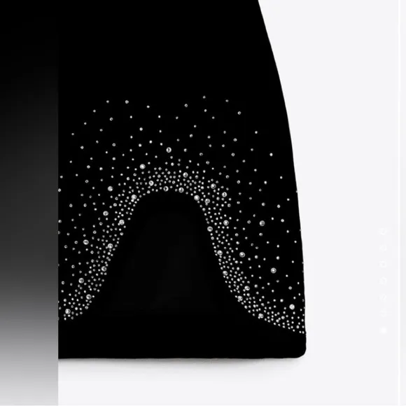 Zara black velvet mini skirt with rhinestone embellished jewels asymmetrical hem