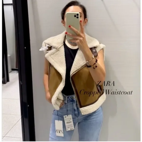ZARA DOUBLE FACED FAUX FUR CROPPED VEST XS