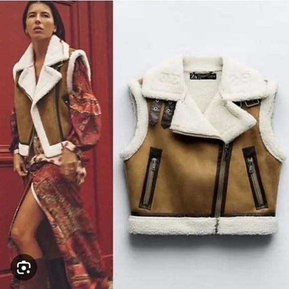 ZARA DOUBLE FACED FAUX FUR CROPPED VEST XS