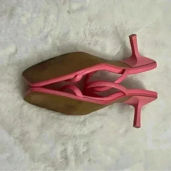 Zara Pink Strappy Leather Kitten Heel Sandals