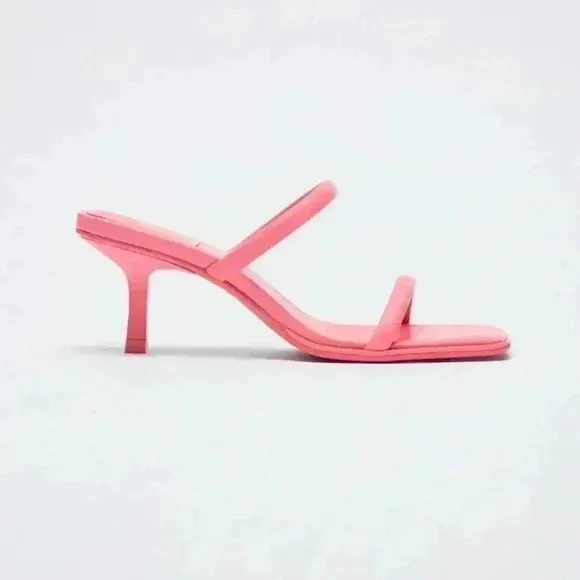 Zara Pink Strappy Leather Kitten Heel Sandals